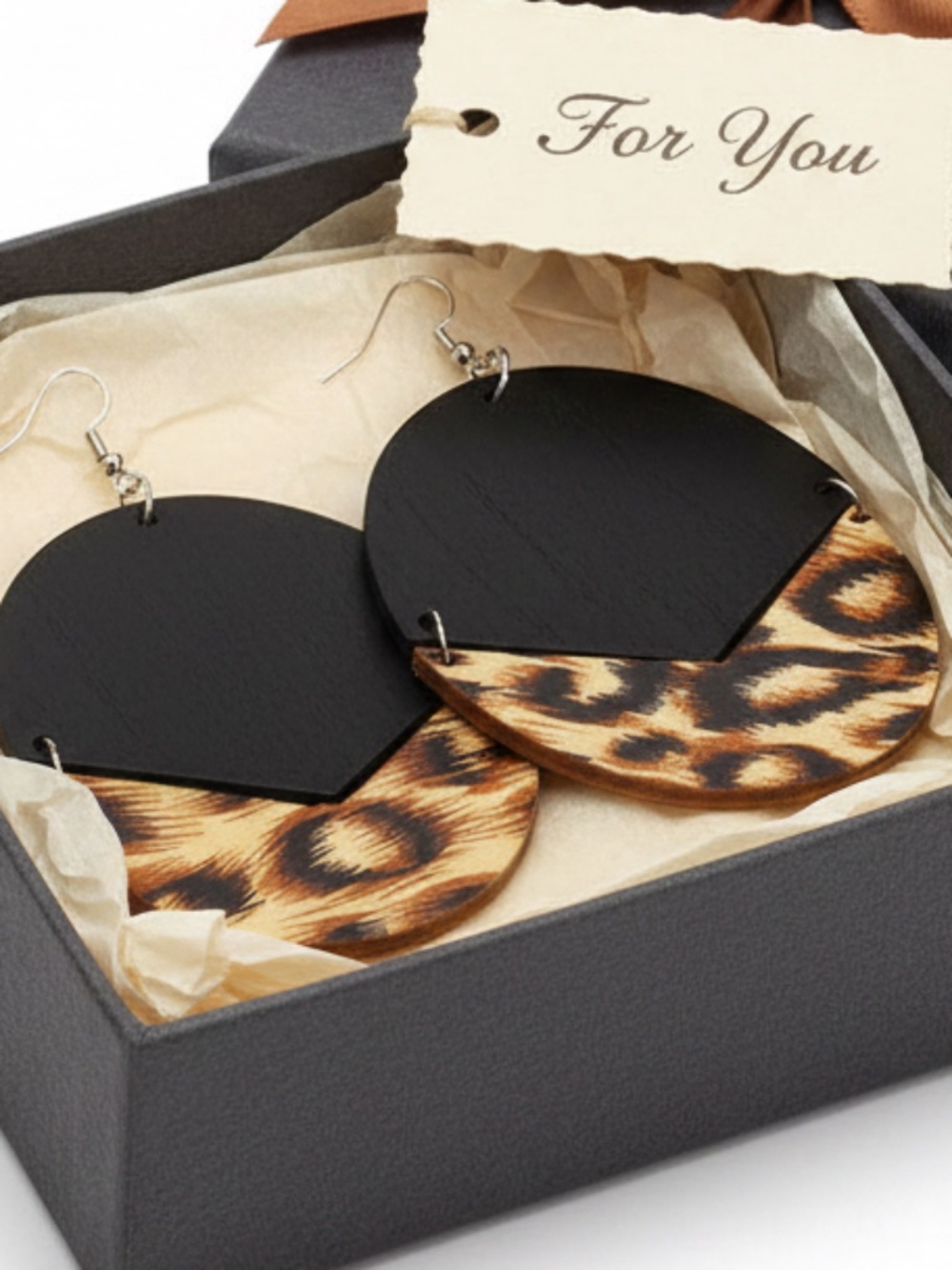 Womens Black Brown‎ Oval Wood Earrings